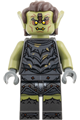 Orc with an olive green head, dark brown hair, yellow eyes, and pearl dark gray armor with dirt splotches - lor166
