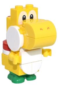 Yellow Yoshi - Yellow Yoshi with a white tile and round 1 x 1 quarter on the front - mar0100