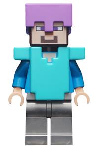Steve Minifigure - Steve wearing a medium lavender helmet, medium azure armor, and flat silver legs - min060