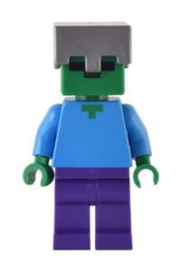 Zombie Minifigure - Zombie wearing a flat silver helmet - min131