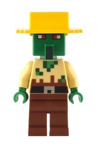 Zombie Villager Minifigure - Zombie villager wearing a yellow hat with a tan torso - min135