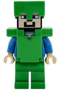 Steve Minifigure - Steve wearing bright green legs, a helmet, and armor - min140