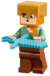 Alex Minifigure - Alex wearing reddish brown legs and a pearl gold helmet - min158