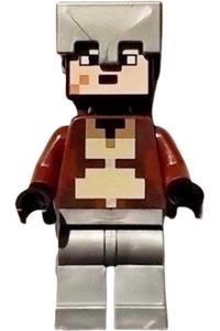 Nether Hero Minifigure - Nether Hero with a reddish brown torso and wearing a flat silver helmet - min169