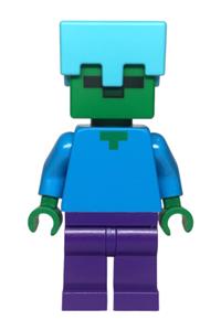 Zombie Minifigure - Zombie with dark purple legs wearing a medium azure helmet - min174