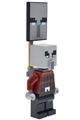 Pillager illager with narrow eyes, dark bluish gray neck bracket and tile with clip, holding an ominous banner - min196