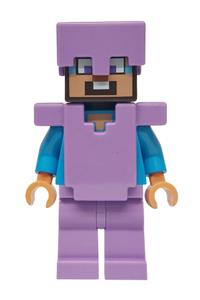 Steve Minifigure - Steve (Nougat) with medium lavender legs, wearing a helmet and armor, with dark azure around the eyes - min214