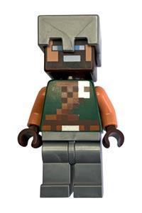 Minecraft Hero Minifigure - Hero with a dark green torso wearing a flat silver helmet and flat silver legs - min247