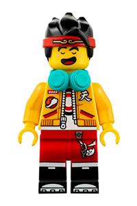 Monkie Kid Minifigure - Monkie Kid with bright light orange jacket and headphones - mk021