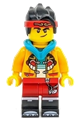 Monkie Kid with a bright light orange jacket and dark turquoise hood with both a smirk and angry facial expression - mk038