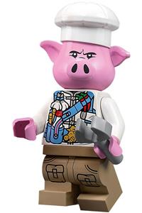 Pigsy Minifigure - Pigsy minifigure with bright light blue utility harness and dark tan legs - mk064