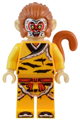 Monkey King with a bright light orange robe, black animal stripes, red sash, and a white mask - mk138