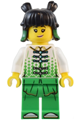 Mei wearing a white robe top with bright green pants - mk141