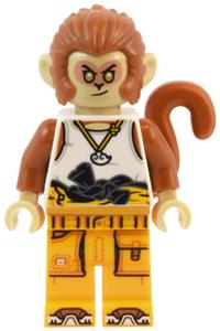 Monkey King Minifigure - Monkey King in a white tank top with a bright light orange racing suit - mk149