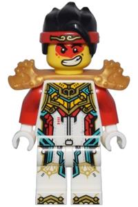 Monkie Kid Minifigure - Monkie Kid wearing mech armor with dragon head shoulder pads - mk151