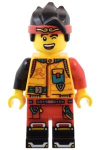 Monkie Kid Minifigure - Monkie Kid with a bright light orange diving suit and a wink - mk152