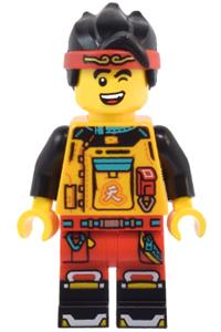 Monkie Kid Minifigure - Monkie Kid in a bright light orange racing suit with red legs - mk172