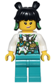 Mei wearing a white top and overalls, carrying a dragon bag - mk173
