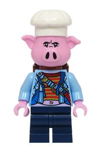 Pigsy Minifigure - Pigsy wearing a bright light blue open jacket and carrying a backpack - mk174