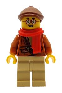 Mr. Tang Minifigure - Mr. Tang wearing a dark orange jacket and a reddish brown flat cap - mk179