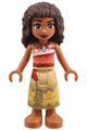 Sienna mini doll Moana with dark brown hair, wearing a coral and white strapless top and tan long skirt - moa005