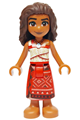 Sienna mini doll Moana with dark brown hair wearing a red and white top and a red long skirt - moa007