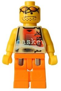 Basketball Street Player Minifigure - Minifigure is a street basketball player with a tan torso and orange legs - nba033
