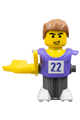 McDonald's basketball player minifigure with lilac torso, standing on dark bluish gray base with stickers - nba057s