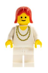 Female with Gold Necklace - Minifigure with white legs and red female hair, wearing a gold necklace - ncklc002