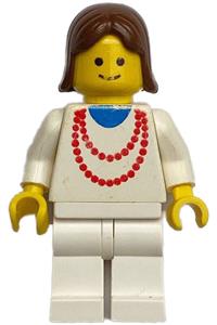 Female with Red Necklace Minifigure - Female with a red necklace, white legs, and brown female hair - ncklc005