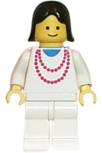 Female with Red Necklace Minifigure - Minifigure with red necklace, white legs, and black female hair - ncklc006