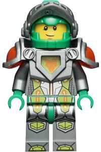 Aaron Minifigure - Aaron with flat silver visor with 2 clips on back - nex035
