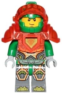 Aaron Minifigure - Aaron with trans neon orange armor and visor with a tow ball on his back - nex115