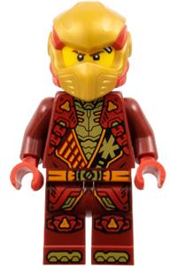 Kai from Dragons Rising Minifigure - Kai from Dragons Rising wearing a tunic with shoulder armor and a red and pearl gold head wrap - njo0925