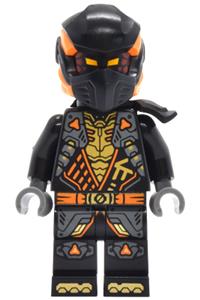 Cole Dragons Rising Minifigure - Cole from Dragons Rising wearing a tunic with shoulder armor, a head wrap, and a scabbard - njo0936
