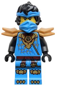 Nya Dragons Rising Minifigure - Nya from Dragons Rising wearing a tunic with a dragon head, hair, and wide pearl gold shoulder armor - njo1036