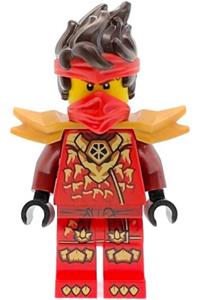 Kai Dragons Rising Minifigure - Kai from Dragons Rising wearing a tunic with a dragon head, hair, and wide pearl gold shoulder armor - njo1046