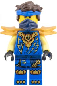Jay Dragons Rising Minifigure - Jay from Dragons Rising with hair, wearing a tunic with a dragon head and wide pearl gold shoulder armor - njo1073