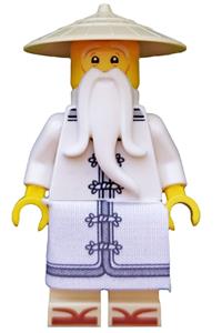 Sensei Wu Minifigure - Sensei Wu from The LEGO Ninjago Movie wearing a white robe and zori sandals - njo315
