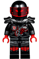 Mr. E - Biker Vest with Number 103 and Red and Silver Patches and Garmadon Mask on Back, Black Helmet with Trans-Red Visor, Flame Eyes, Armor - njo385