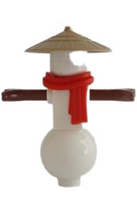 Snowman Minifigure - Snowman wearing a conical hat with a red scarf - njo730