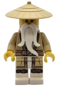 Wu Sensei Minifigure - Legacy Wu Sensei in a tan robe with a braided ponytail - njo805