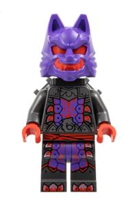 Wolf Mask Warrior Minifigure - Wolf Mask Warrior - Dark Purple and Red Mask, Neck Bracket - njo903