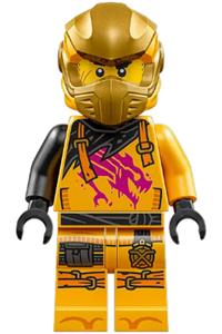 Arin Minifigure - Arin wearing a shirt with a magenta dragon design and a head wrap - njo921
