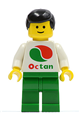 Minifigure with Octan logo, black male hair, and green legs - oct004