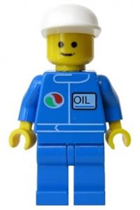 Jet Mechanic Minifigure - Minifigure with a white cap, blue oil tank, and blue legs representing Octan theme - oct005