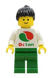 Female with Octan Shirt Minifigure - Minifigure with Octan logo, green legs, and black hair in ponytail - oct009