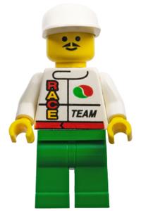 Octan Race Team Minifigure - Octan Race Team member with green legs wearing a white cap - oct015