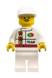 Turbo Charger Minifigure - Race team minifigure from Octan with white legs and a white cap - oct025