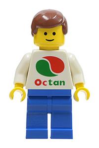 Male with Octan Shirt Minifigure - Minifigure with an Octan logo, reddish brown male hair, and blue legs - oct047